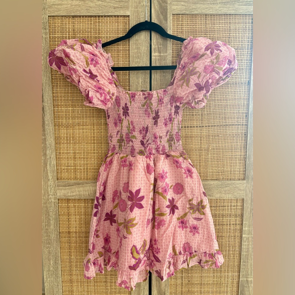 Pink Floral Puff Sleeve Mini Dress